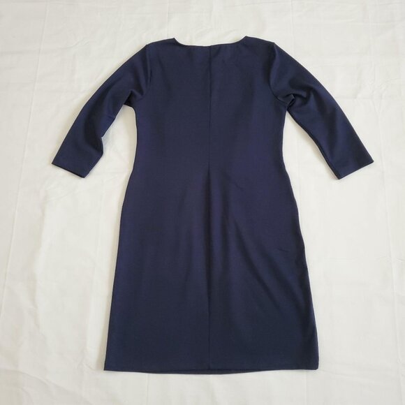 Nina Leonard Women’s Navy Blue Zippered Pockets 3/4 Sleeve Sheath Dress Medium - Picture 5 of 13